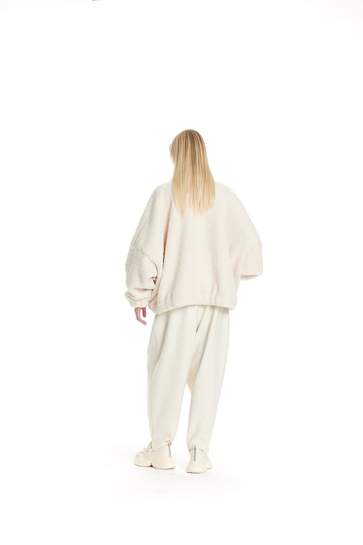 GDeL Mini Boucle Diagonal Zip-Up Cardigan (Cream) — vue 11