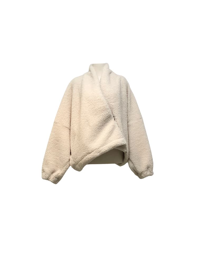 GDeL Mini Boucle Diagonal Zip-Up Cardigan (Cream) — vue 12