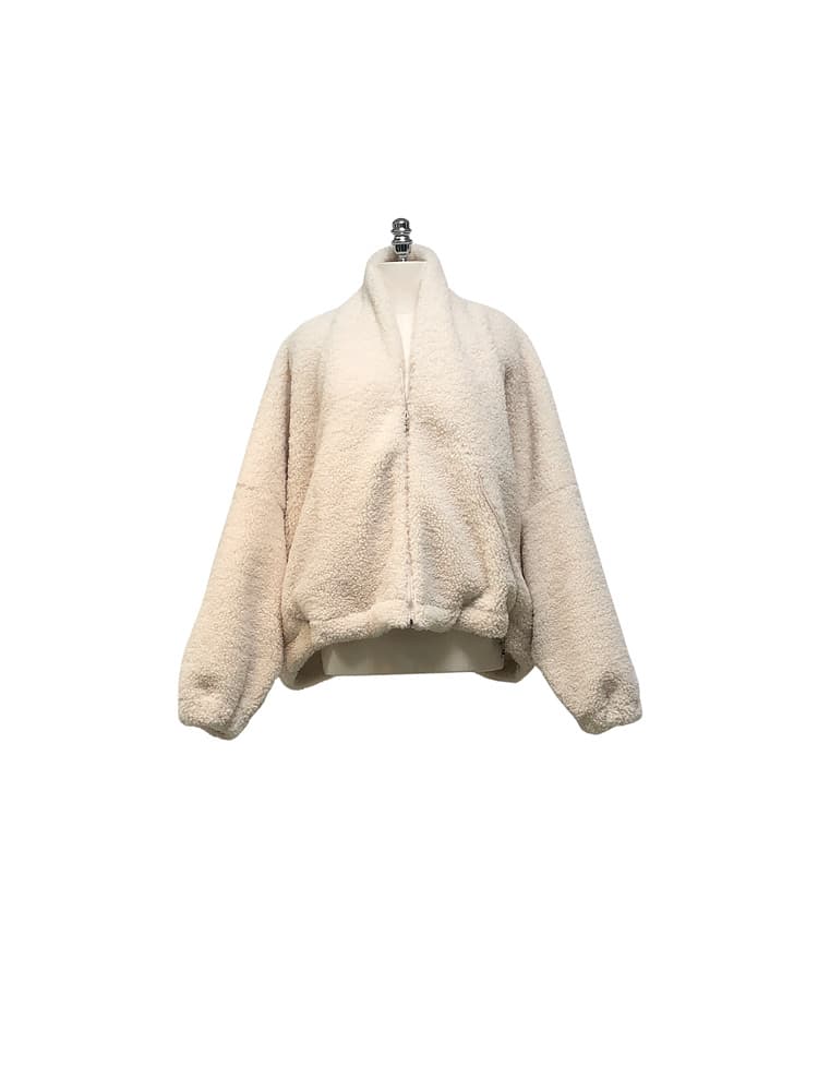 GDeL Mini Boucle Diagonal Zip-Up Cardigan (Cream) — vue 13