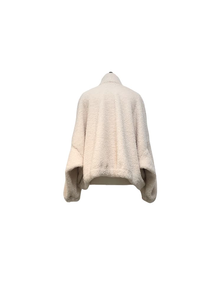 GDeL Mini Boucle Diagonal Zip-Up Cardigan (Cream) — vue 14