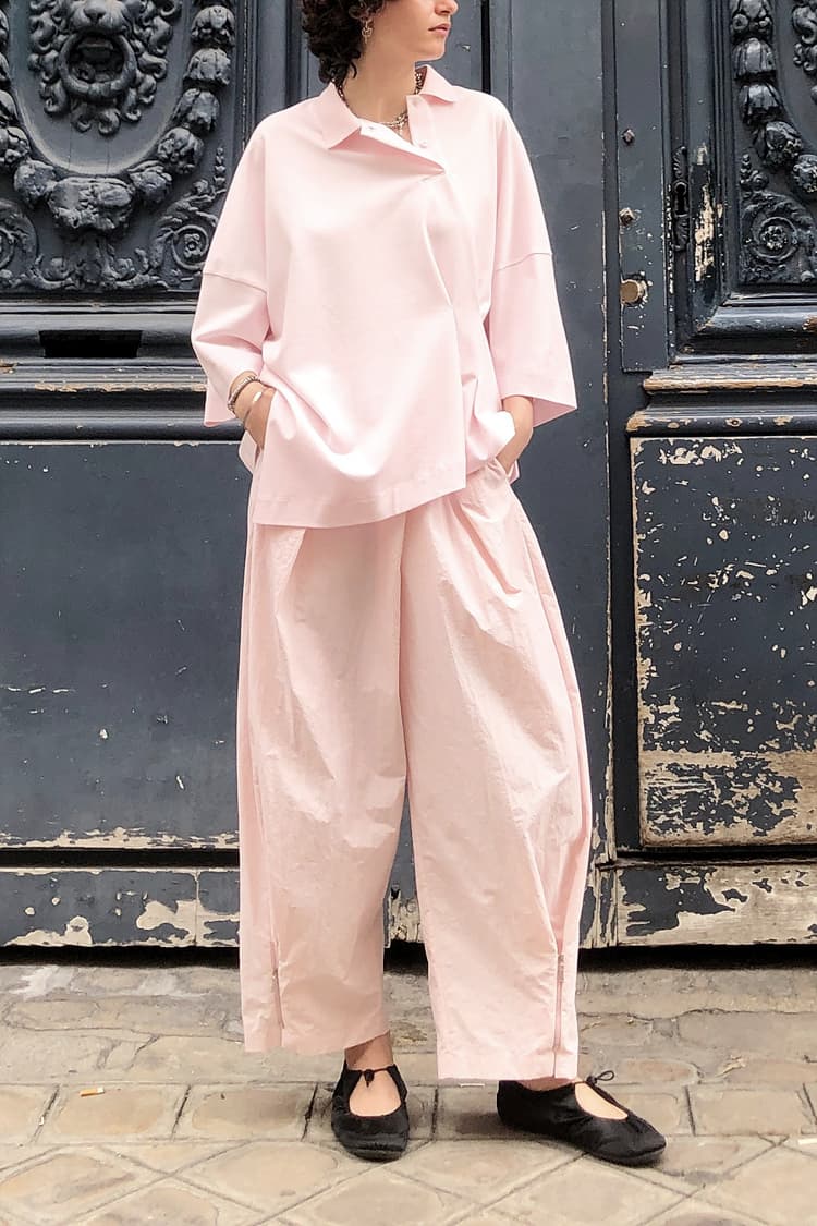 GDeL Recycled Nylon Zipper Detail Wind Pants (Pink) — vue 3