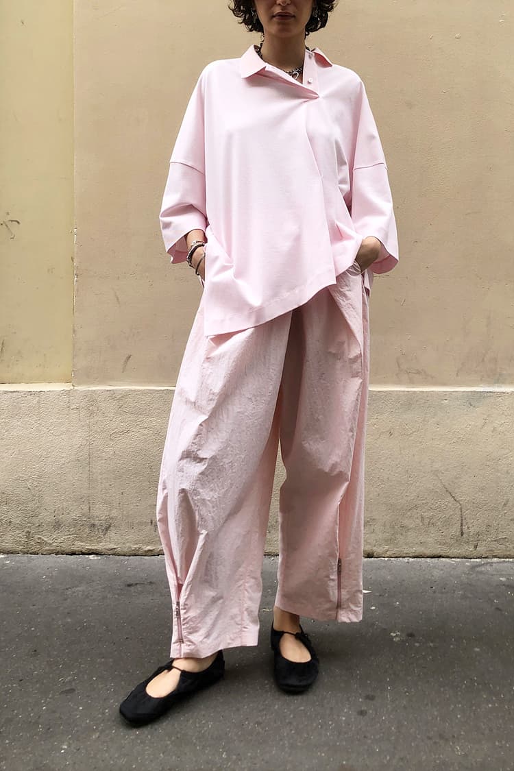 GDeL Recycled Nylon Zipper Detail Wind Pants (Pink) — vue 4