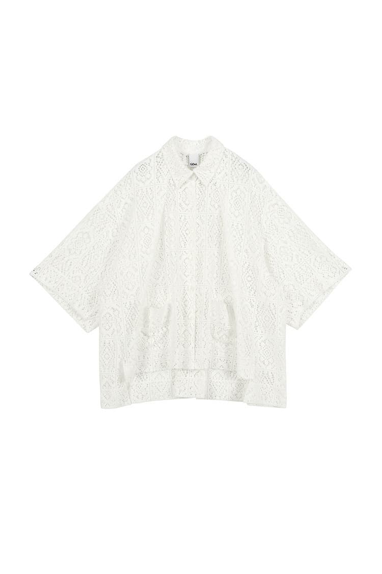 GDeL Square Pattern Lace Shirt (White) — vue 2