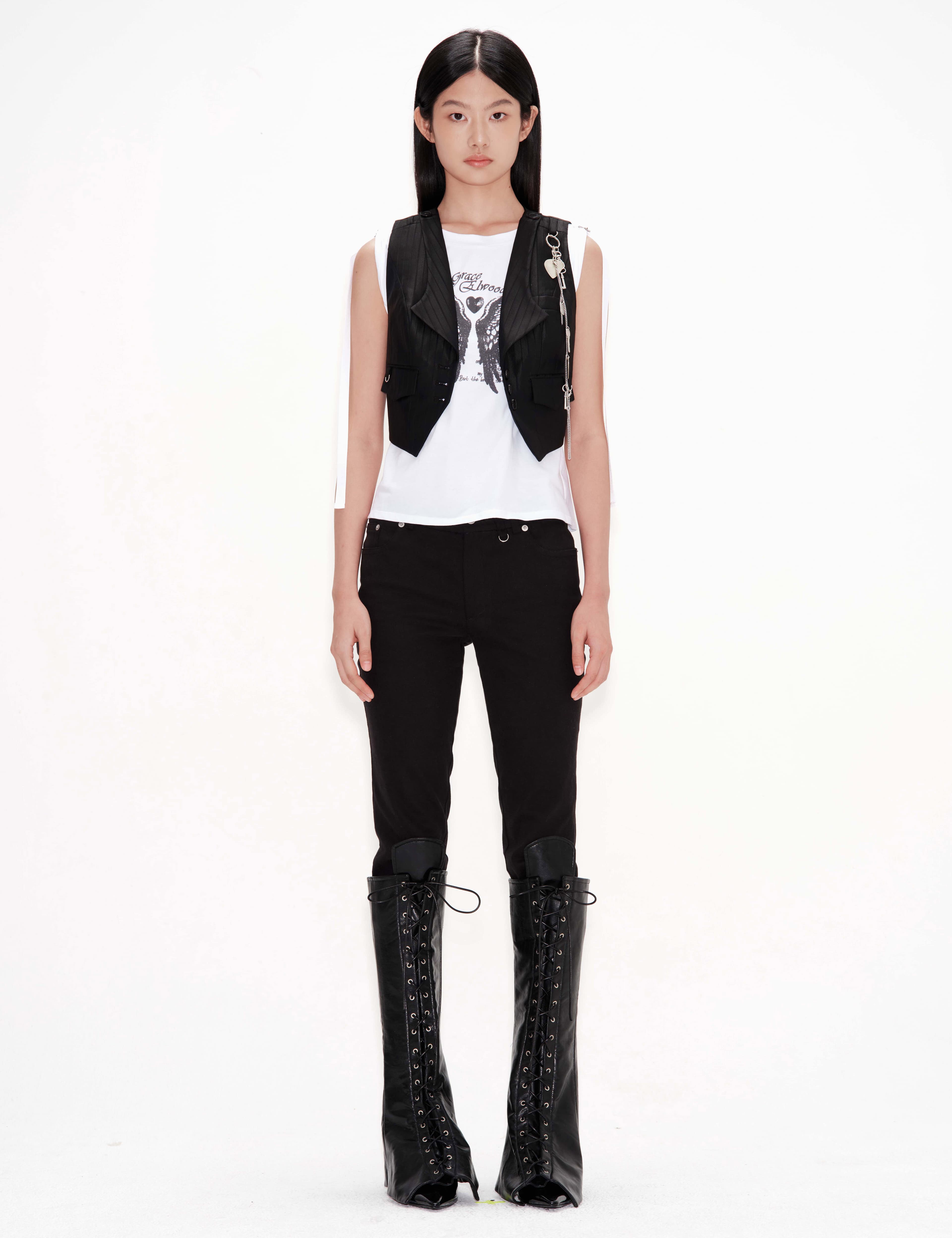 Pants Detail Vest with Key Chain