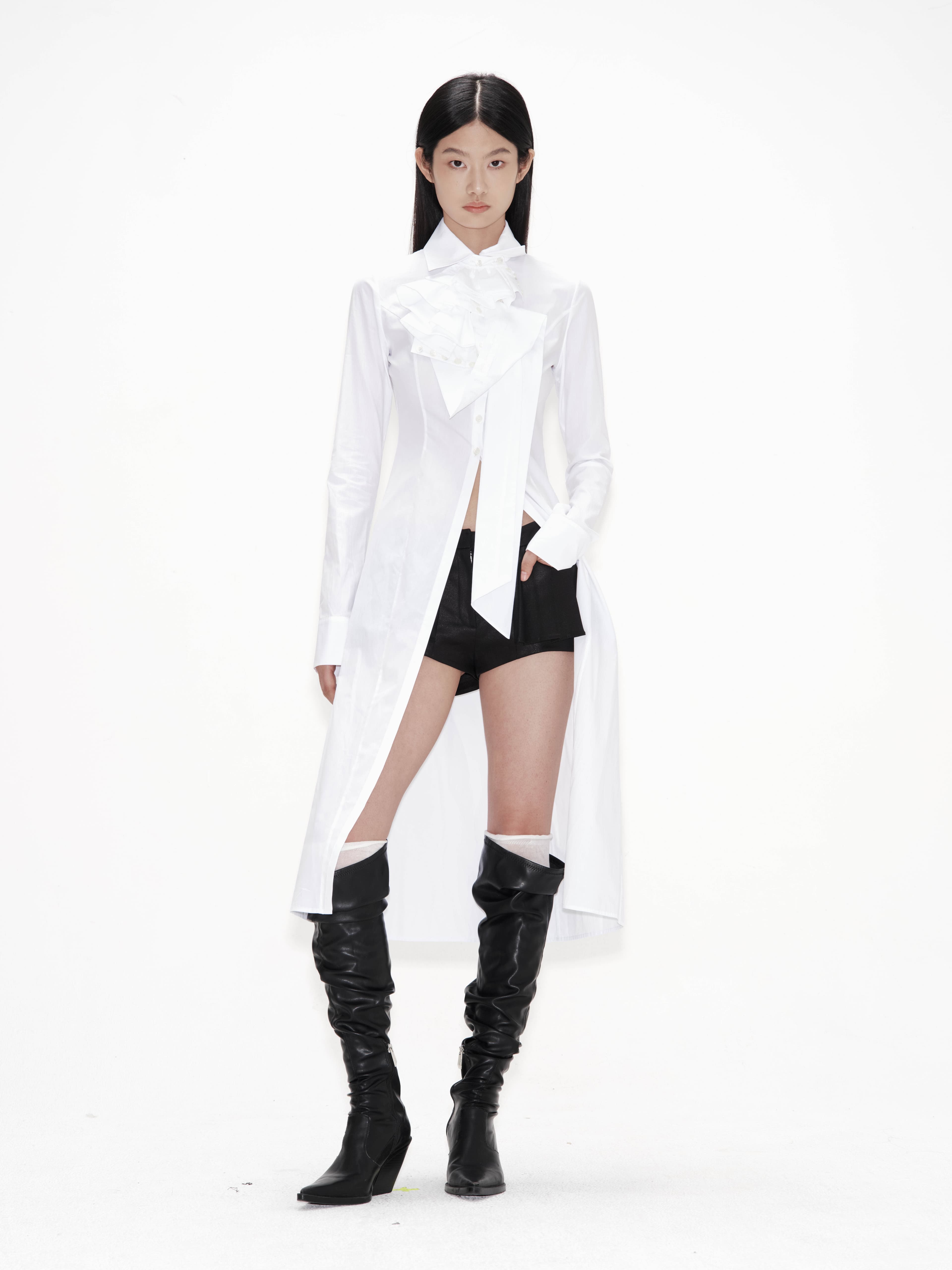 Asymmetric Cuffs Ruffle Long Shirt — vue 4