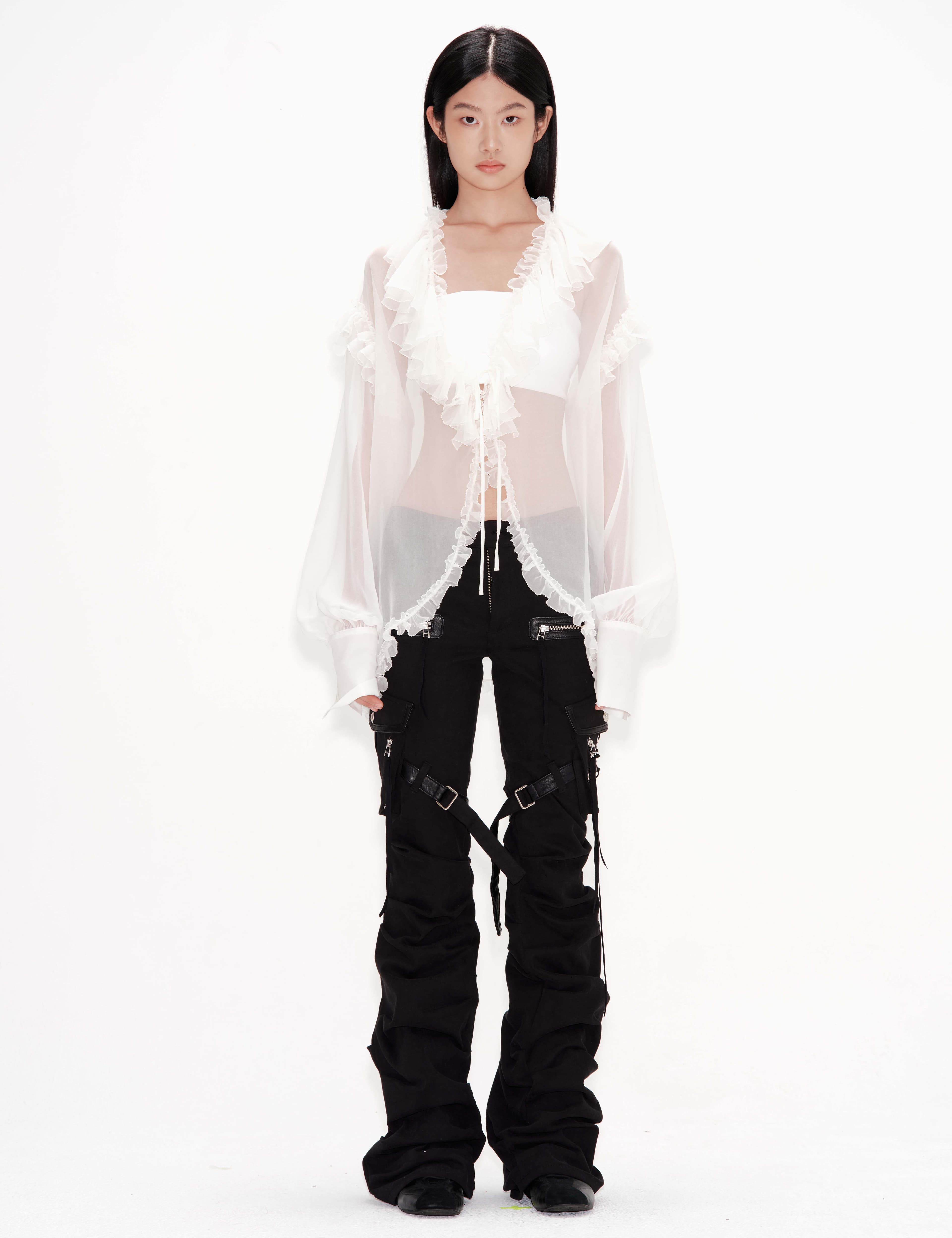 Silk Ruffle Shirt (Off White) — vue 1