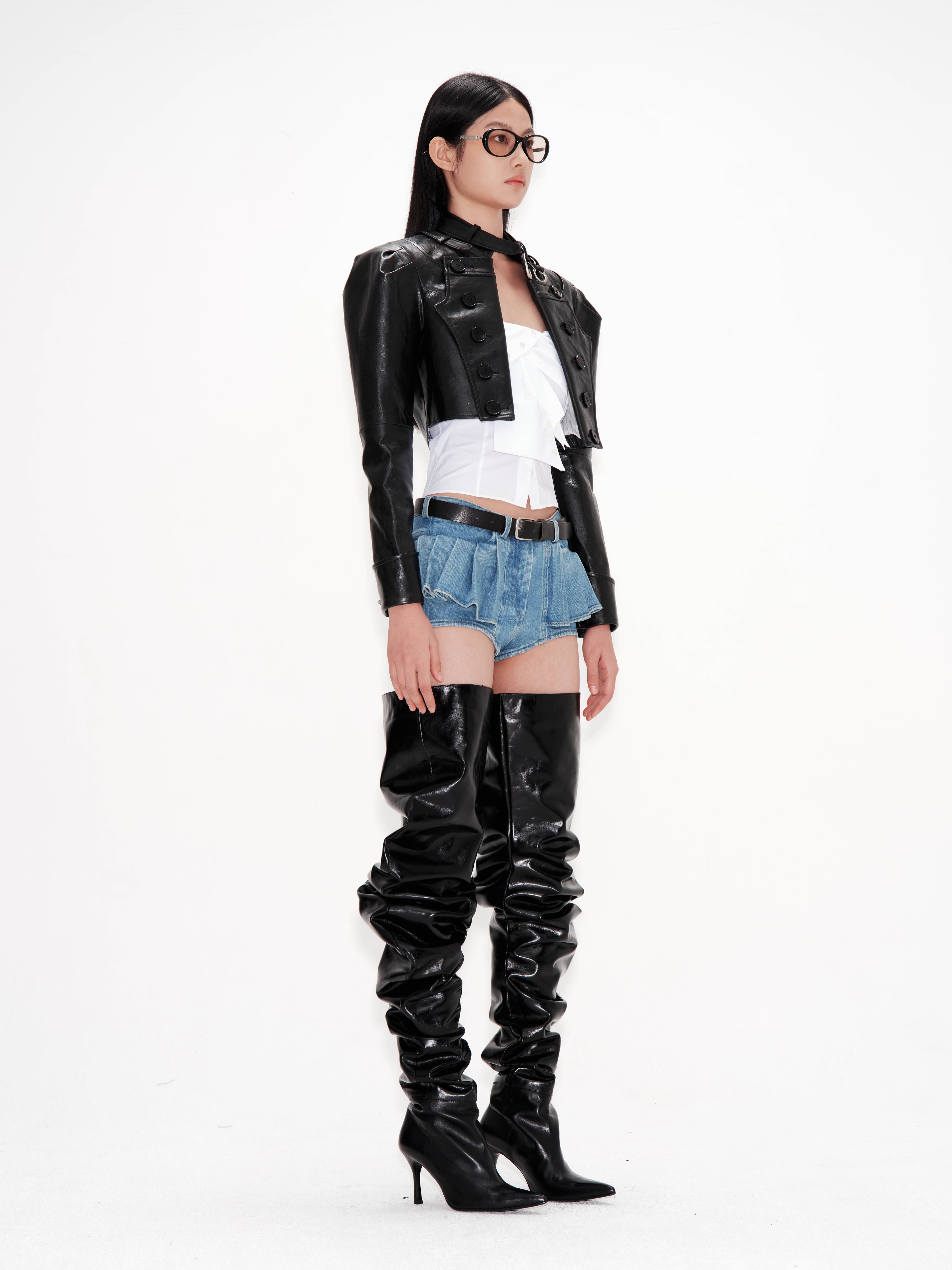 Pleats Washed Denim Short — vue 2
