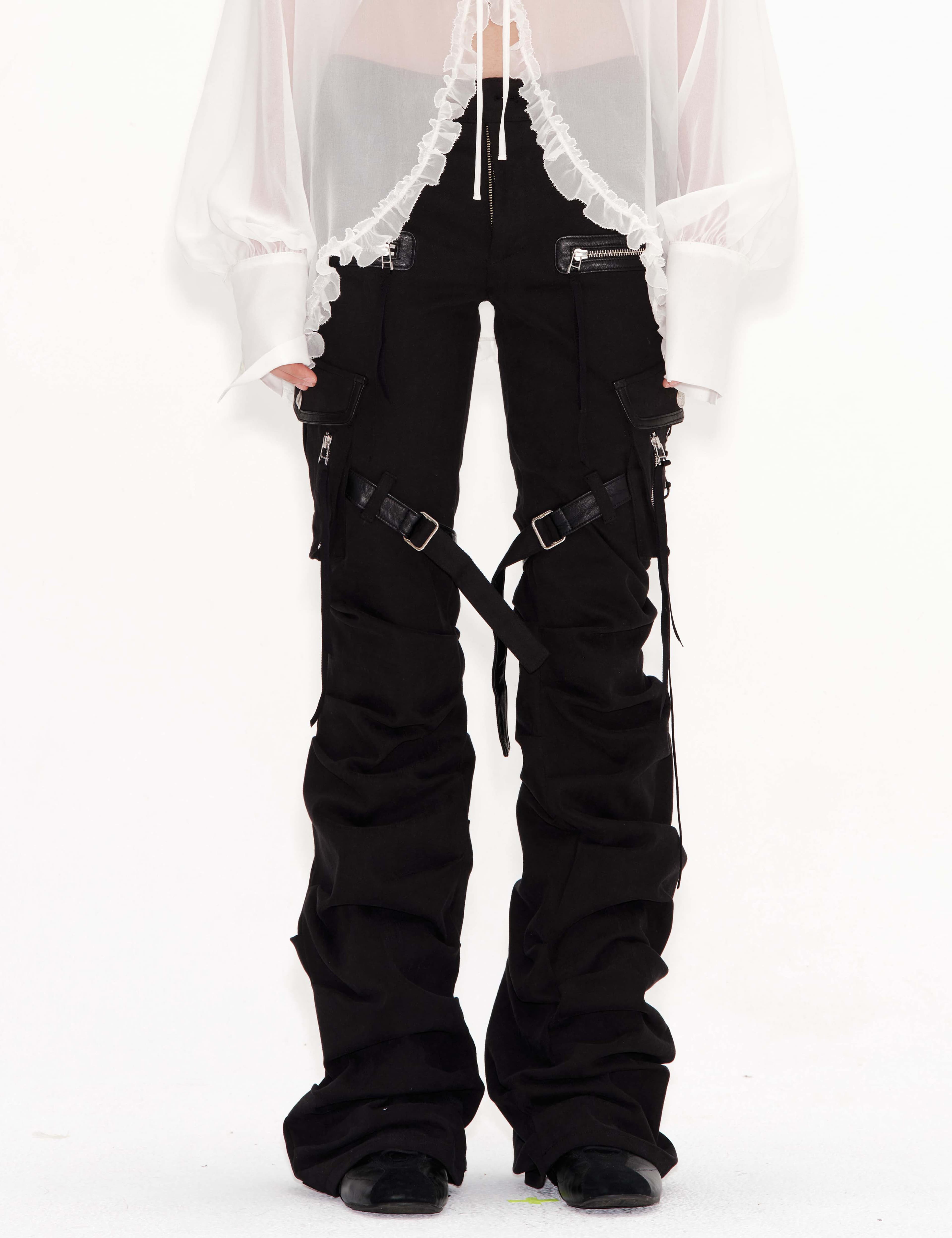 Side Tuck Cargo Pants (Black) — vue 1