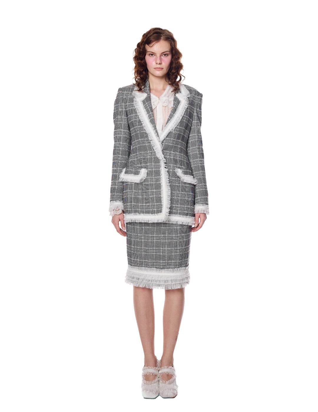 Check Pattern Lace Mid Skirt