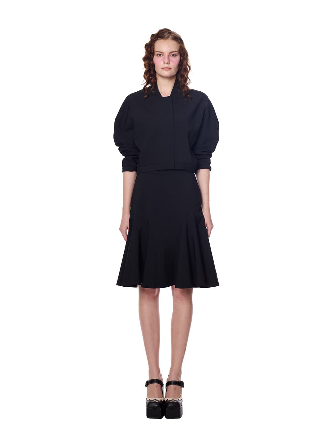 Side Seam Ruffle Midi Skirt
