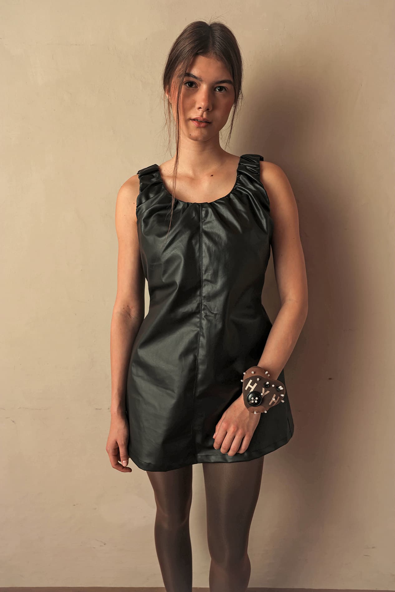 Eco Leather Ruched Mini Dress — vue 2