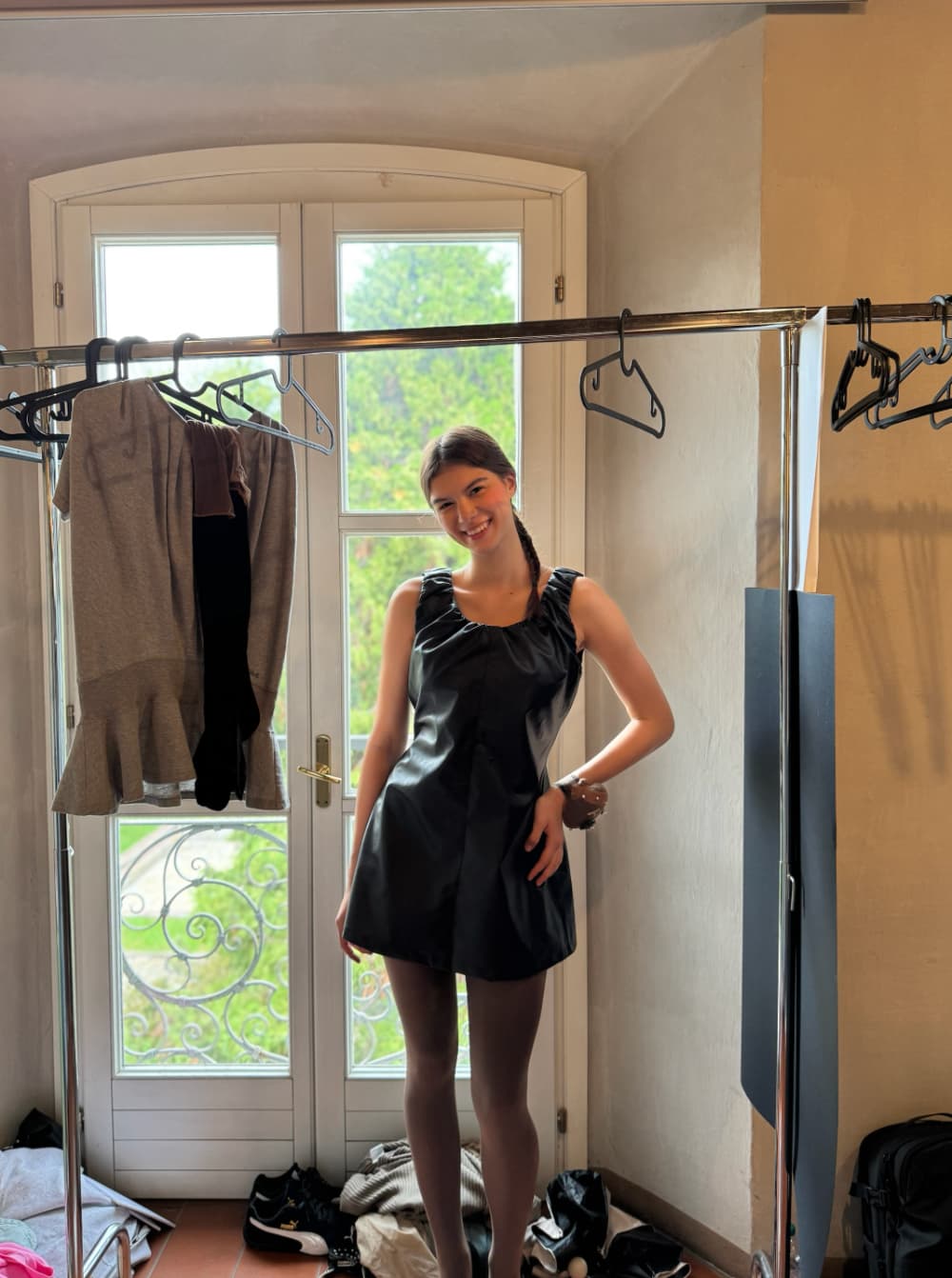 Eco Leather Ruched Mini Dress — vue 7