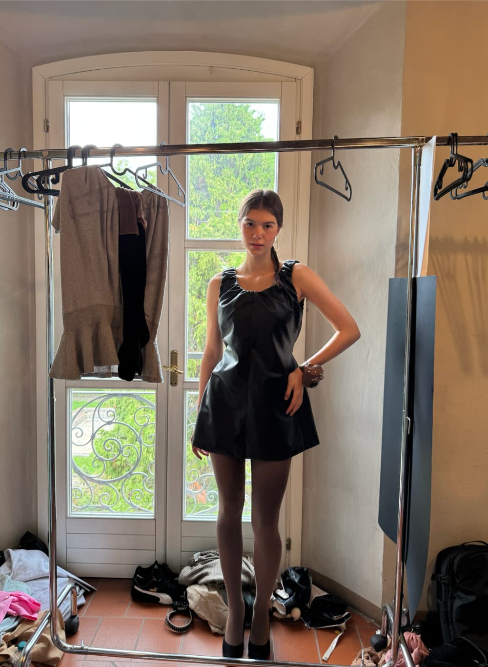 Eco Leather Ruched Mini Dress — vue 8