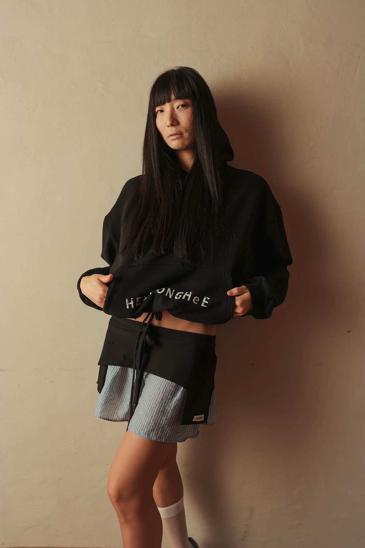 Ease Distressed Drawstring Hoodie