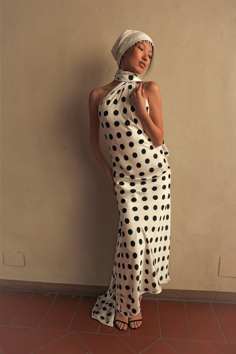 Dot Scarf Draped Dress — vue 2
