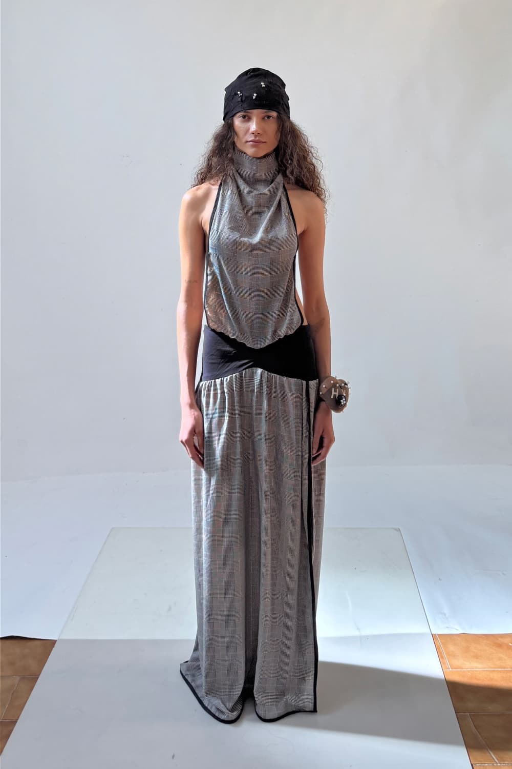 Draped Check Halter Dress — vue 2