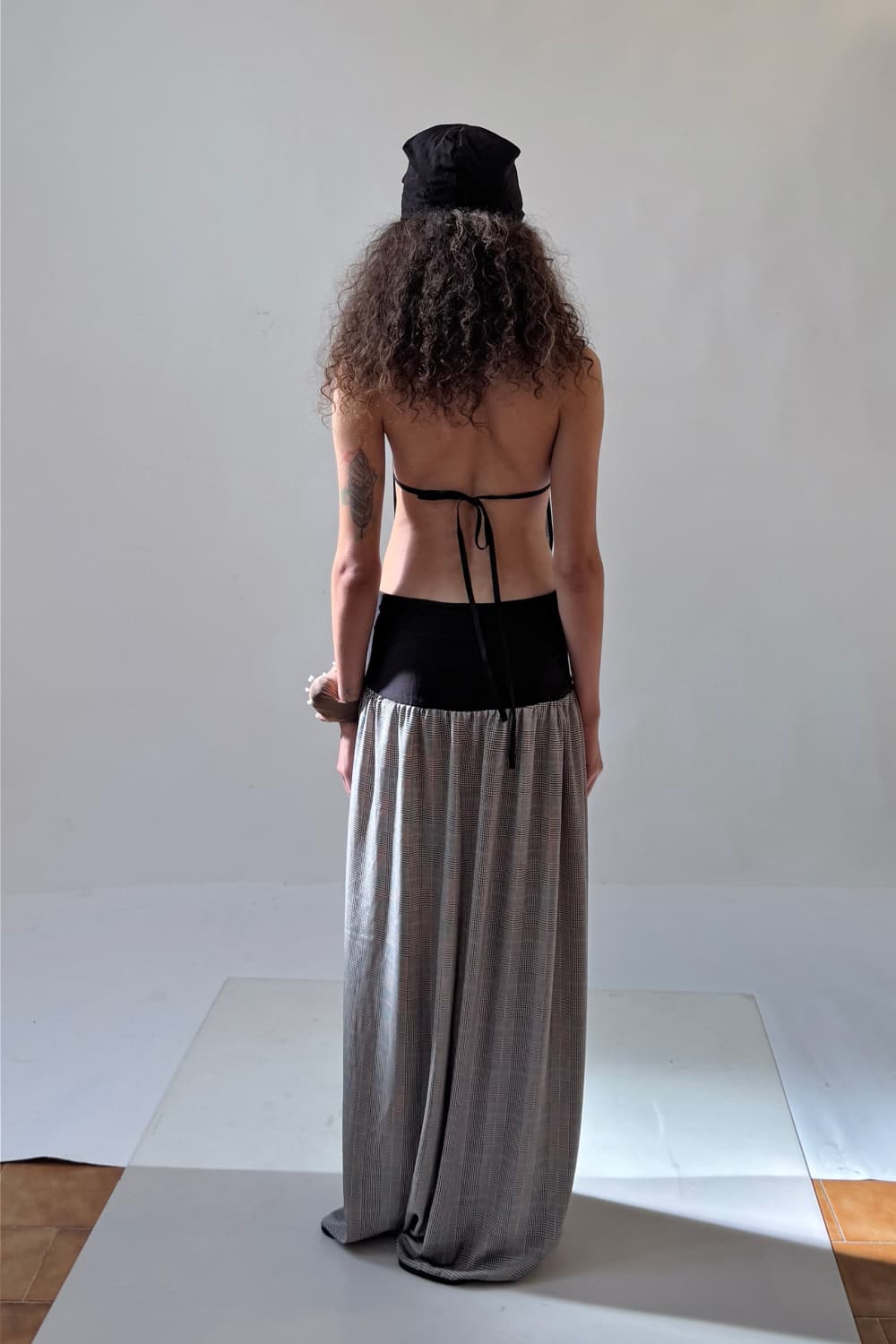 Draped Check Halter Dress — vue 3