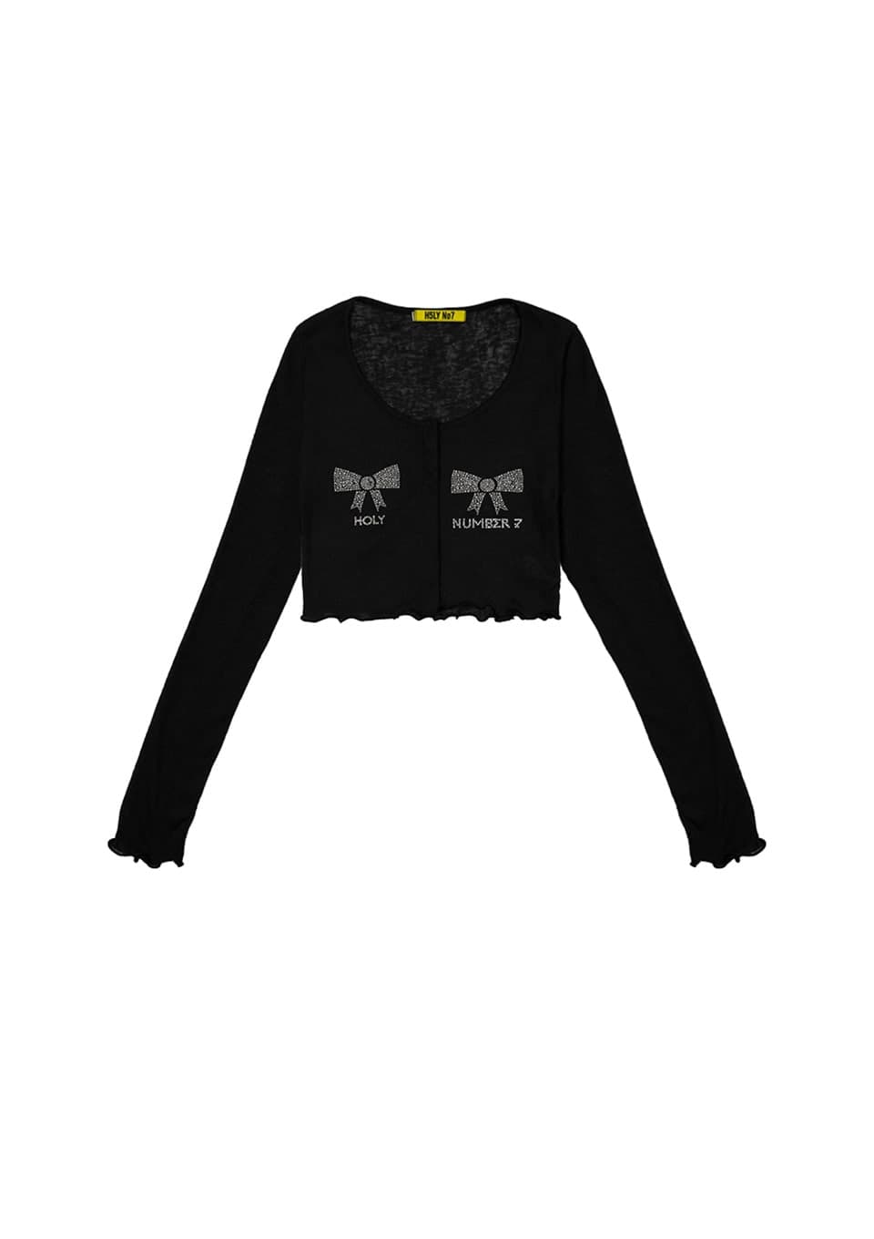 RIBBON HOTFIX CROP CARDIGAN_BLACK