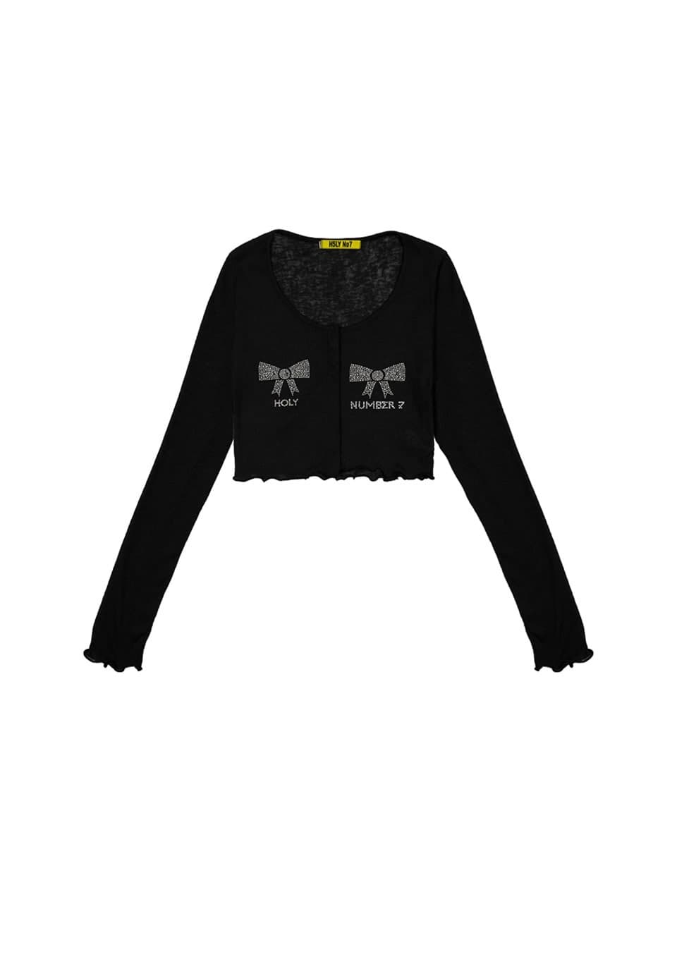 RIBBON HOTFIX CROP CARDIGAN_BLACK