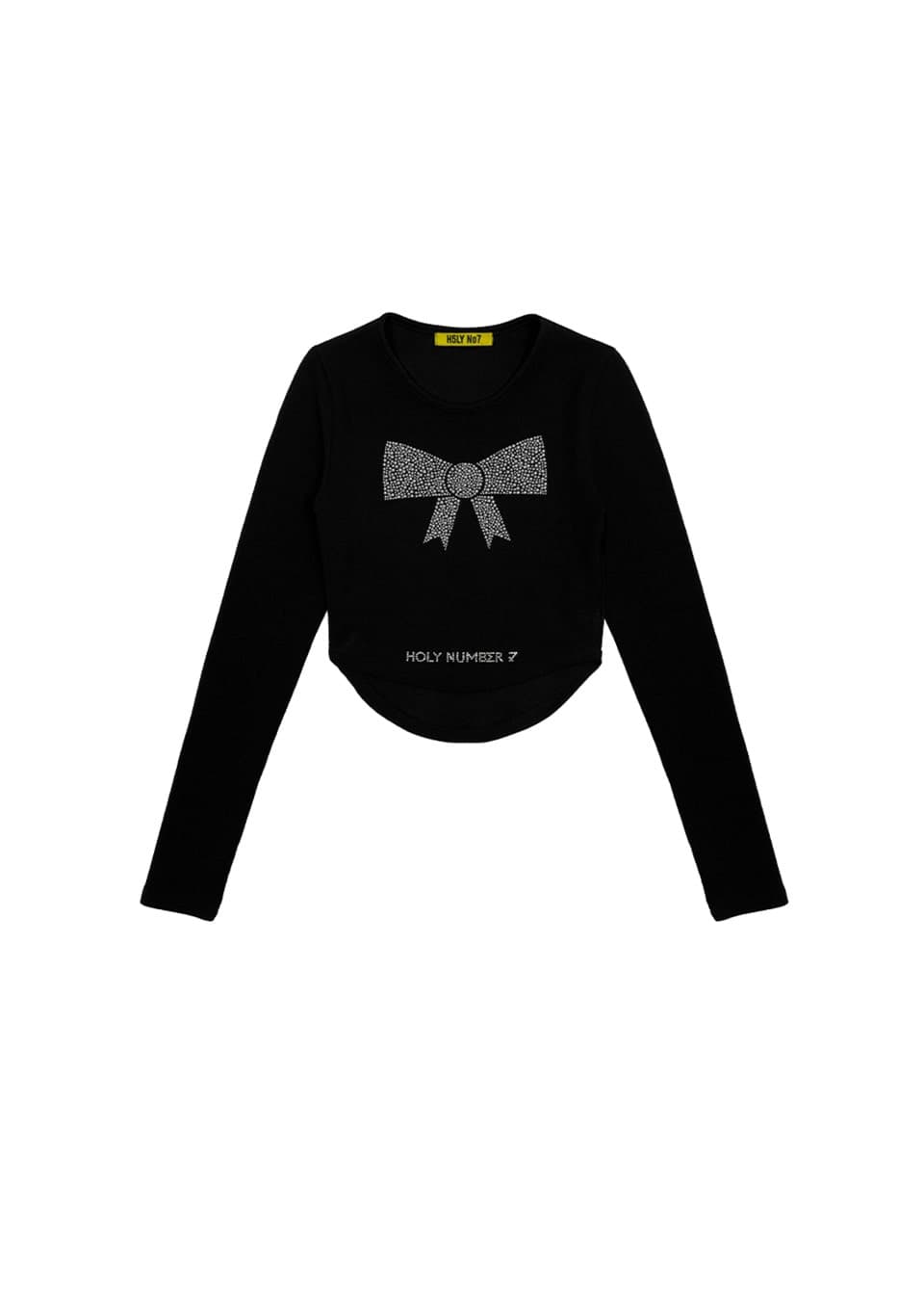 Unbalanced Round Ribbon Hotfix T-Shirt_BLACK