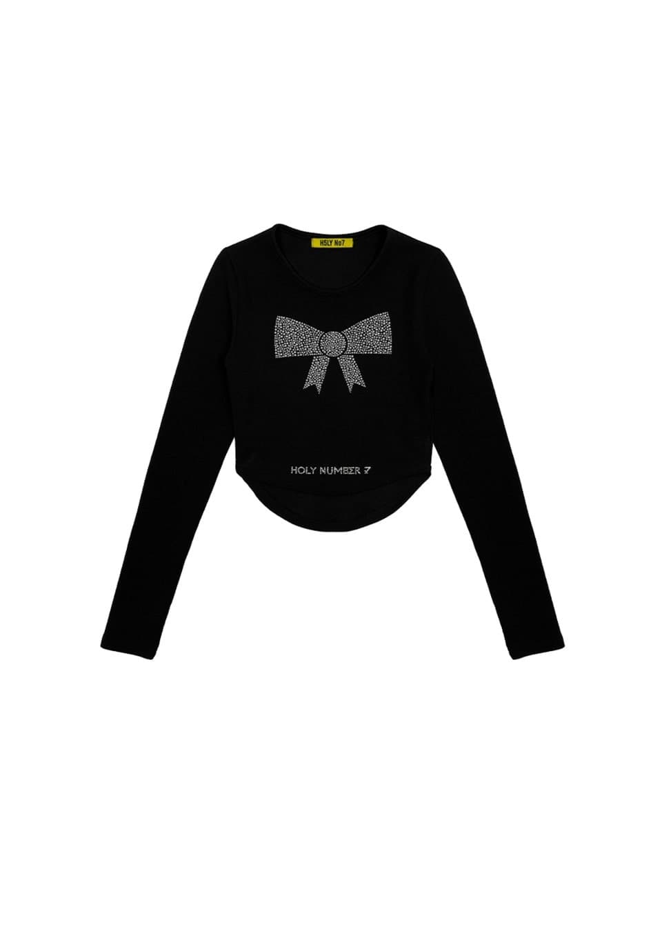 Unbalanced Round Ribbon Hotfix T-Shirt_BLACK