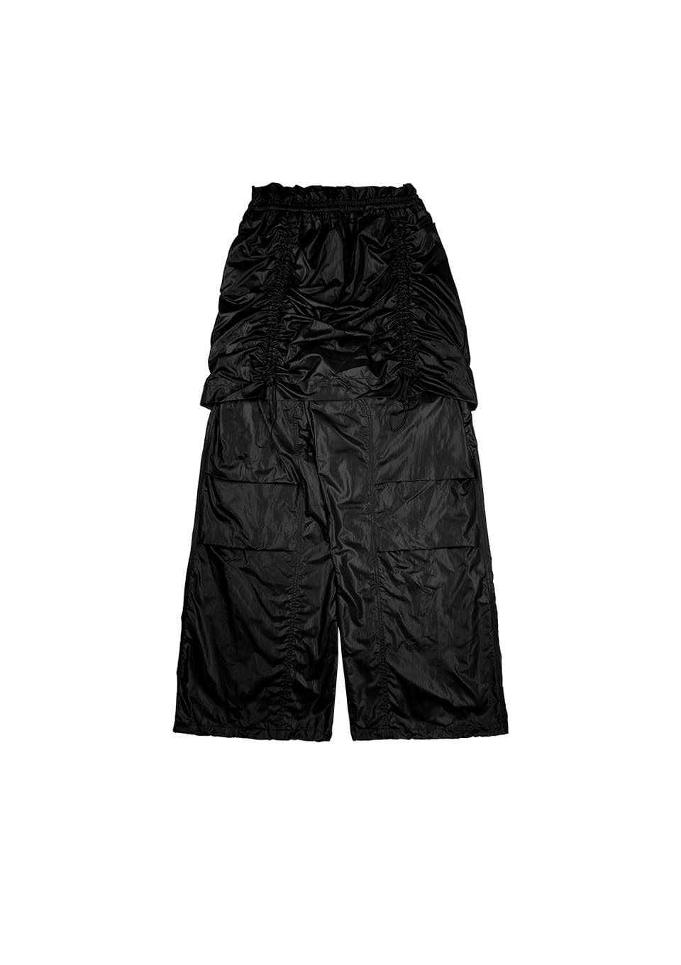 FRONT STRING TUCK FRILL BANDING SKIRT PANTS BLACK