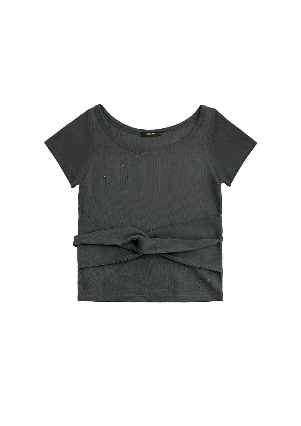 CUBIC WOMEN'S TIE SHORT SLEEVE T-SHIRT_CHARCOAL