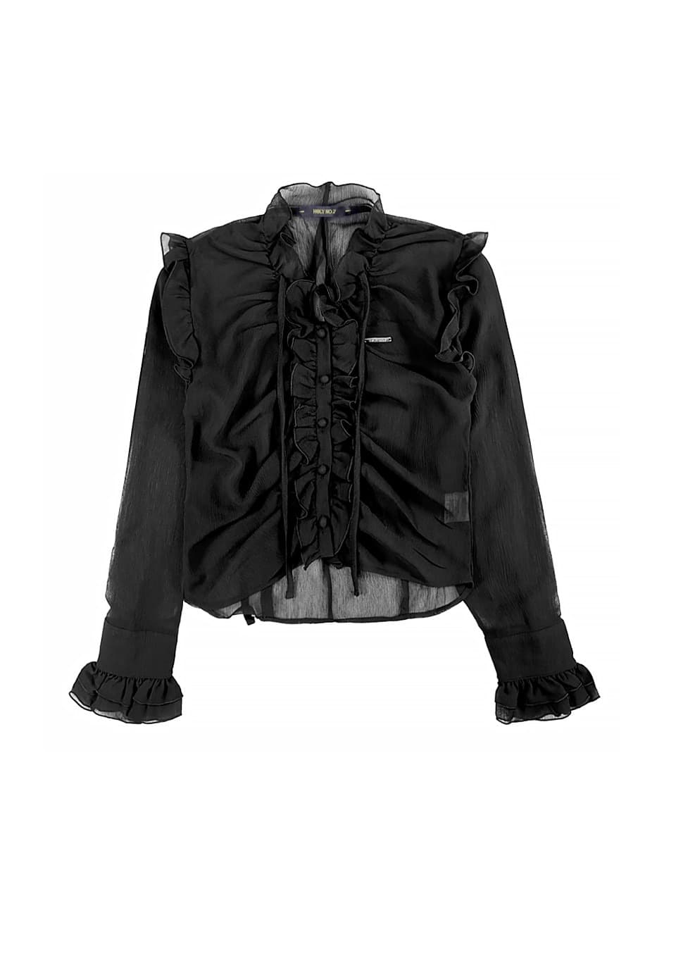 lace ruffle strap blouse_BLACK