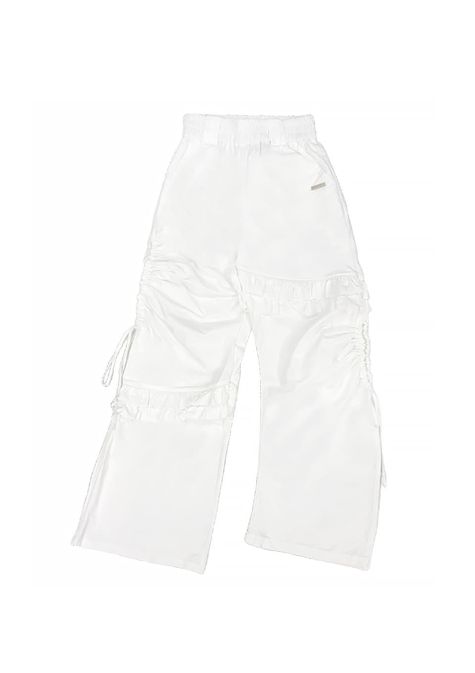 SIDE HOLE STRING UNBALANCED FRILL PANTS WHITE