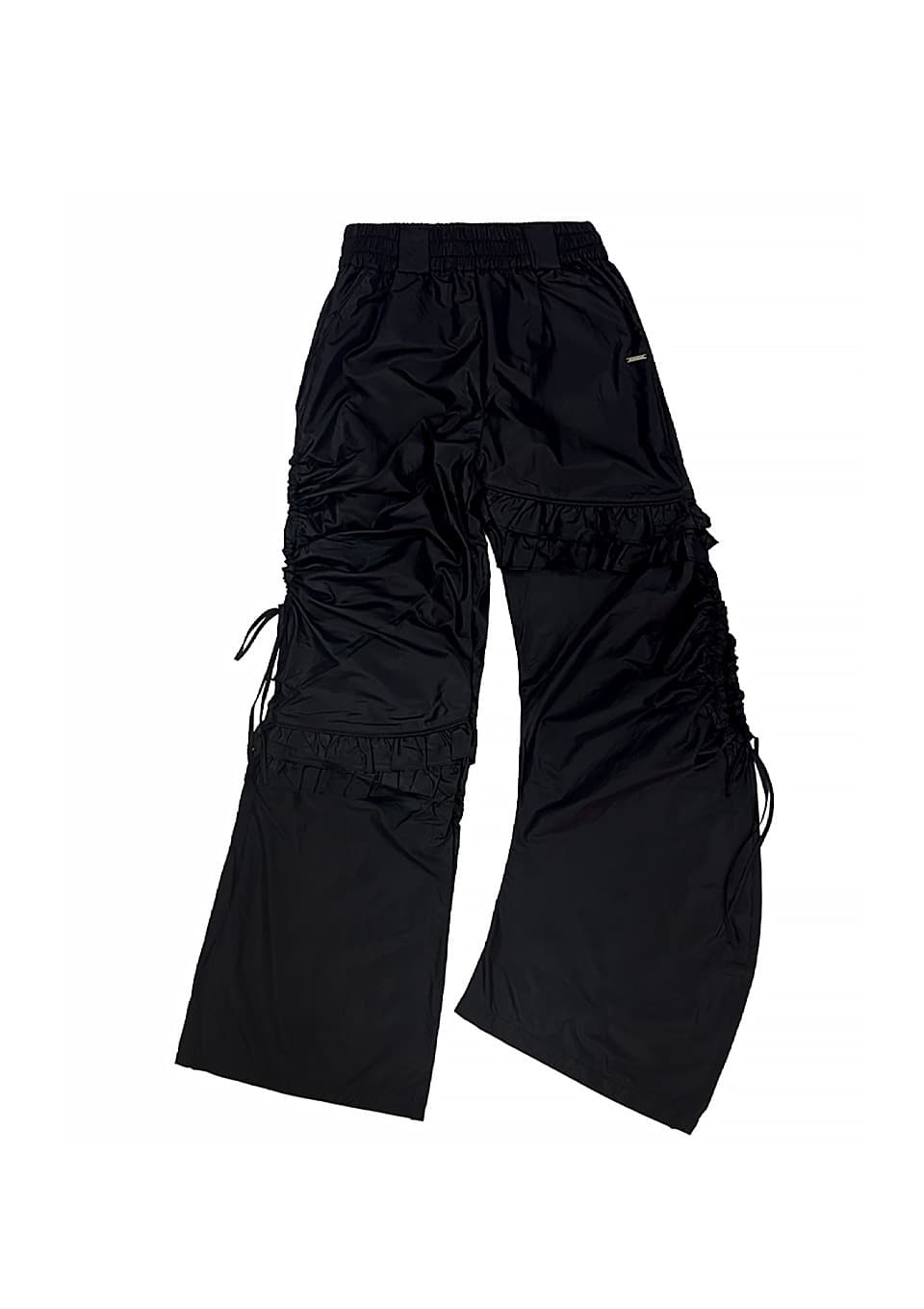 SIDE HOLE STRING UNBALANCED FRILL PANTS BLACK