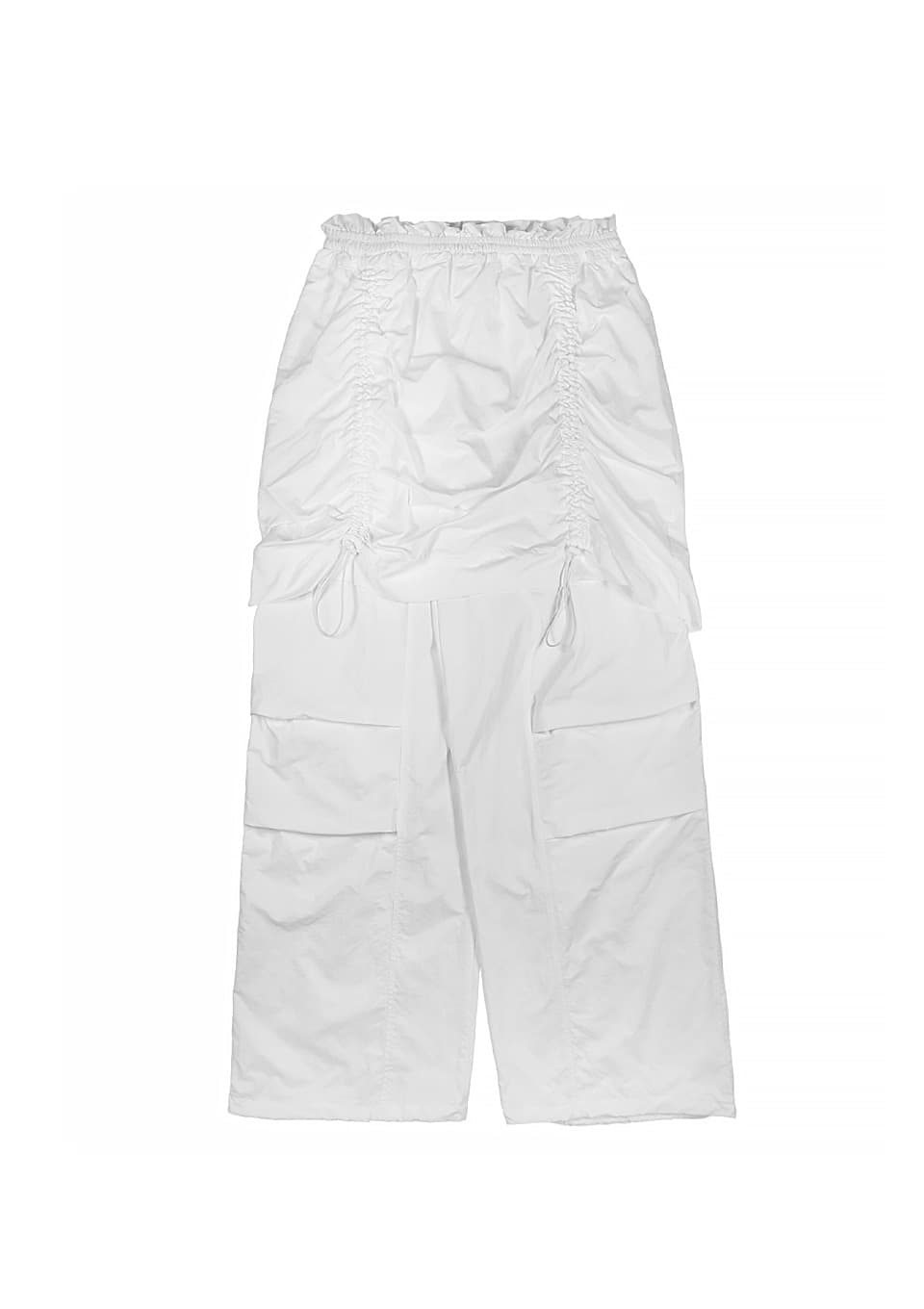 FRONT STRING TUCK FRILL BANDING SKIRT PANTS WHITE