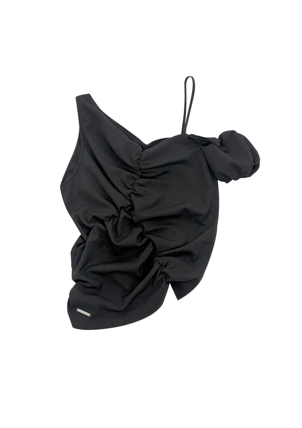one-shoulder shirring blouse_Black