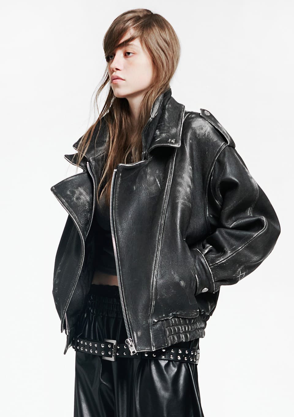 Double-collar shoulder outerwear_DARK GRAY