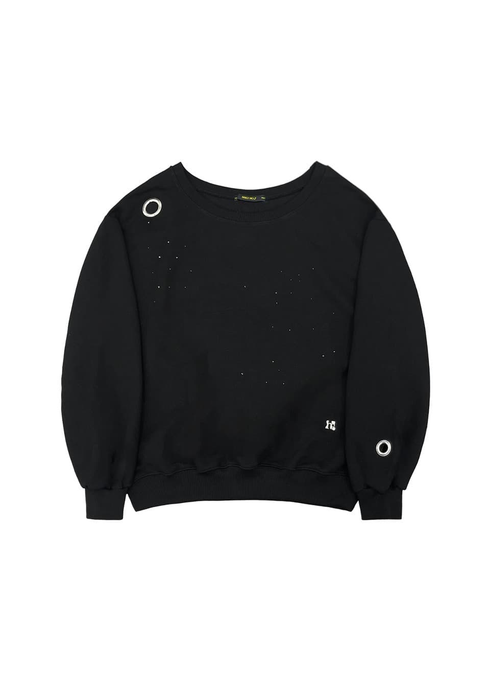 Eyelet Cubic Off-Shoulder Sweatshirt