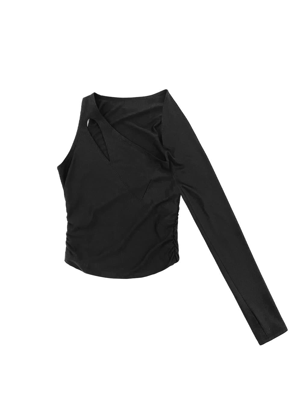 Unbalanced One-Shoulder Shirring Long Sleeve T-shirt