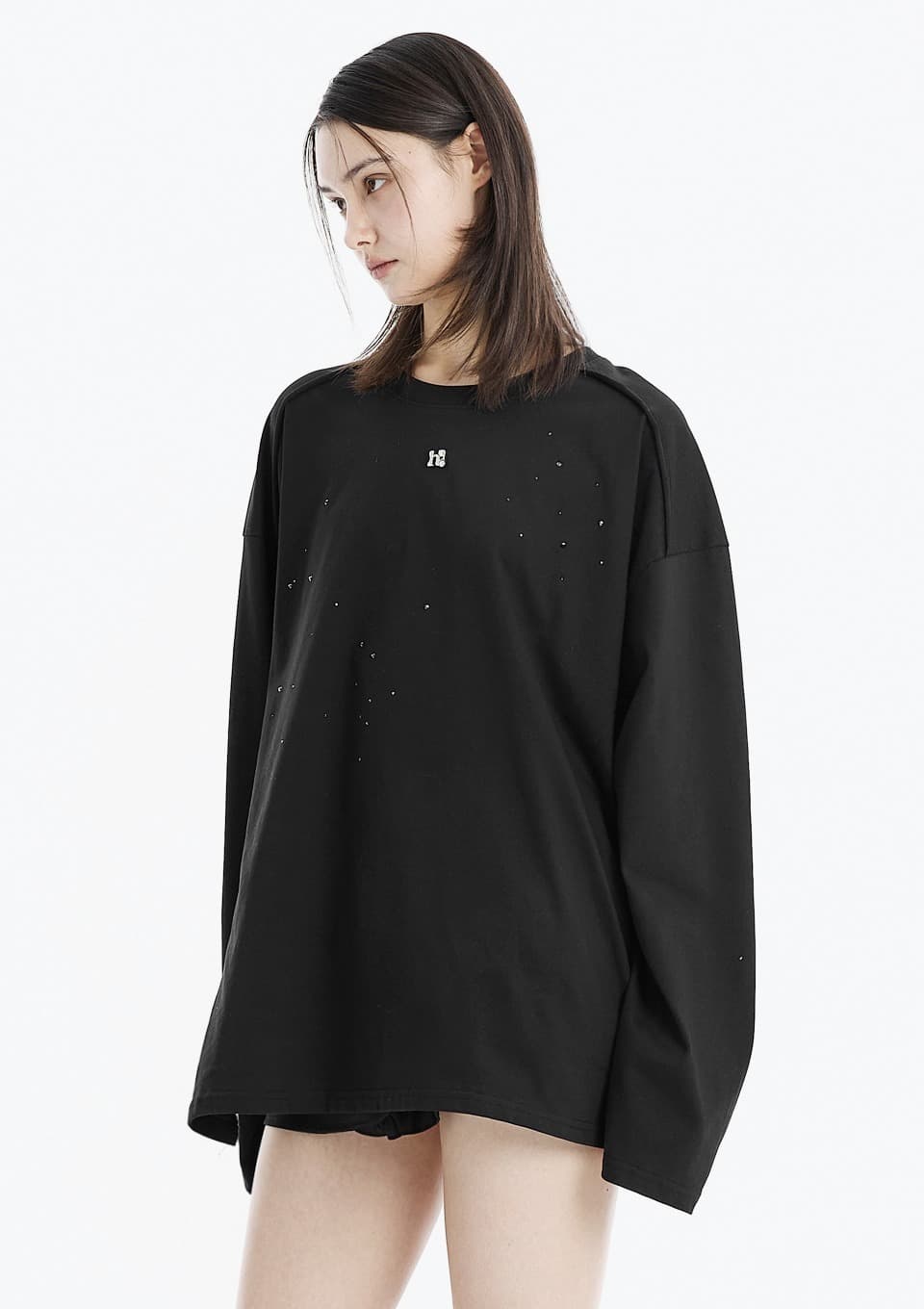 Incision Decky cubic oversized fit long-sleeved T-shirt_BLACK