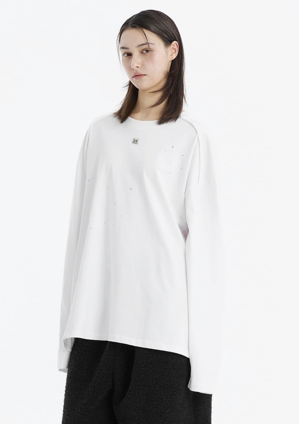 Incision Decky cubic oversized fit long-sleeved T-shirt_WHITE