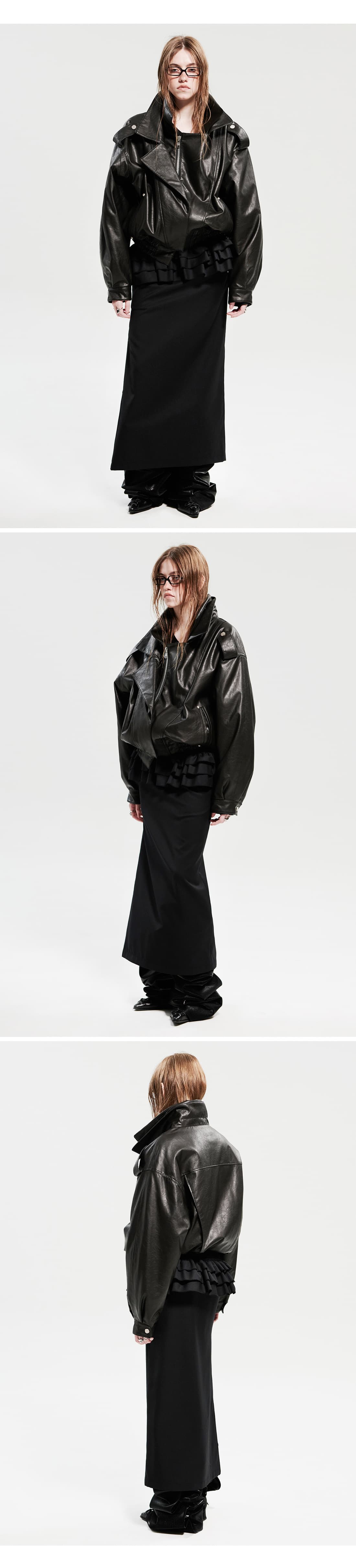 Double Collar Shoulder Outerwear _ Black — vue 6