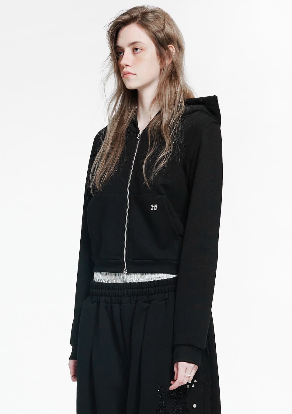 Holy Symbol Crop Hooded Zip-Up_black