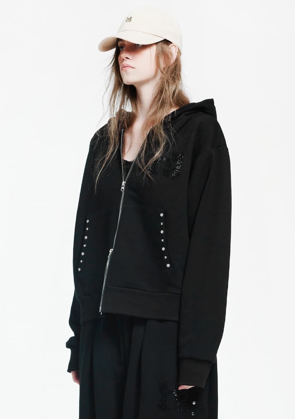 Holy Symbol Oversized hooded zip-up_BLACK