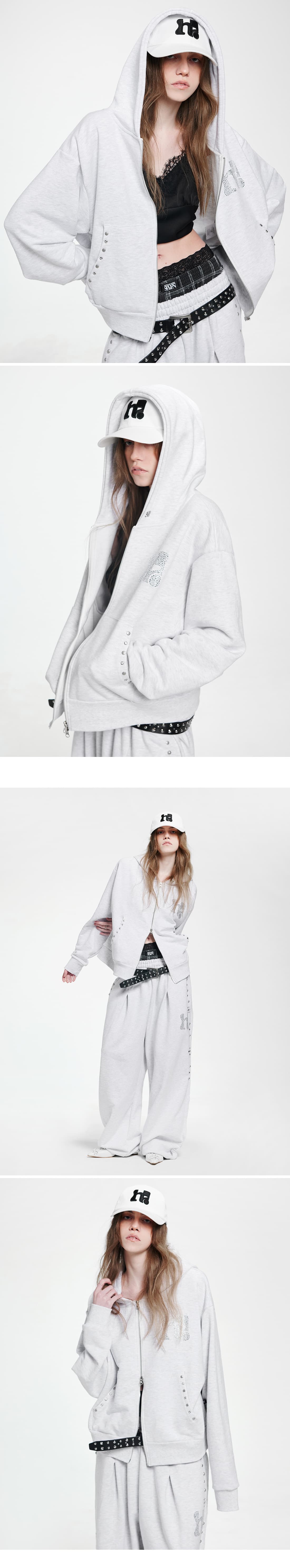 Holy Symbol Oversized hooded zip-up_WHITE MELANGE — vue 3