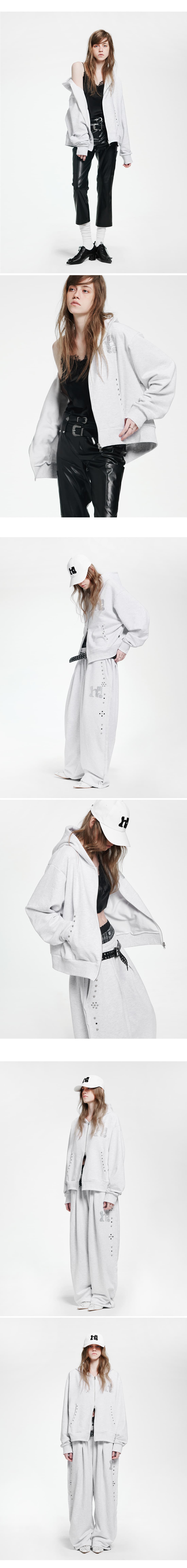 Holy Symbol Oversized hooded zip-up_WHITE MELANGE — vue 4