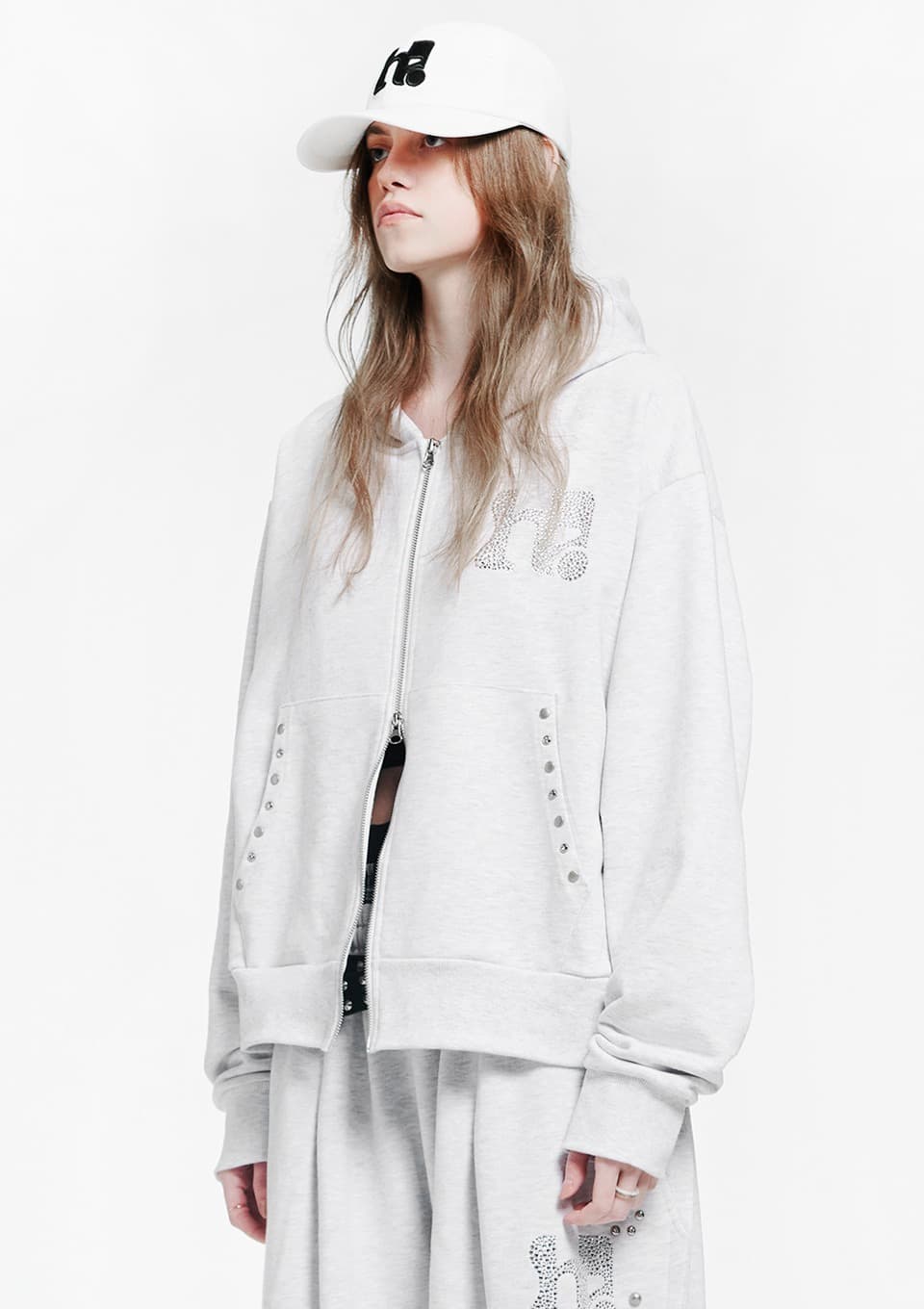 Holy Symbol Oversized hooded zip-up_WHITE MELANGE