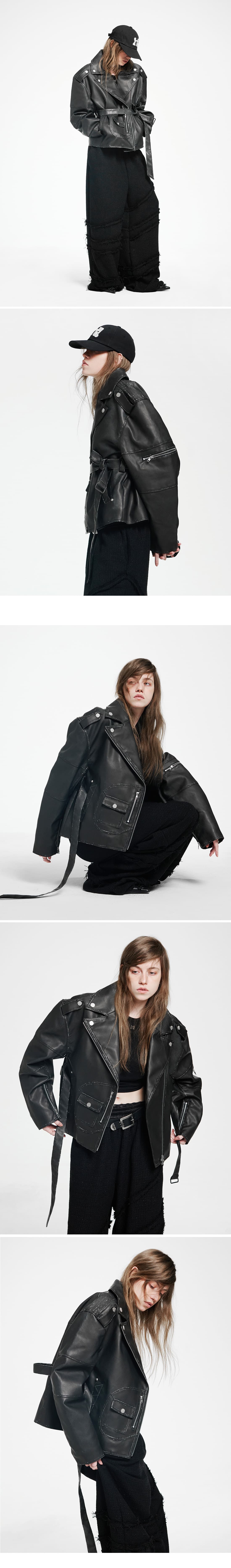 Vintage Leather Belted Jacket — vue 3