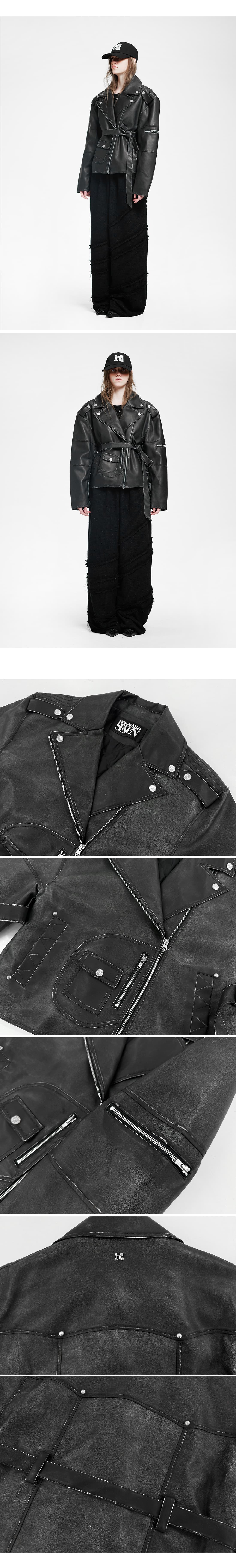 Vintage Leather Belted Jacket — vue 4