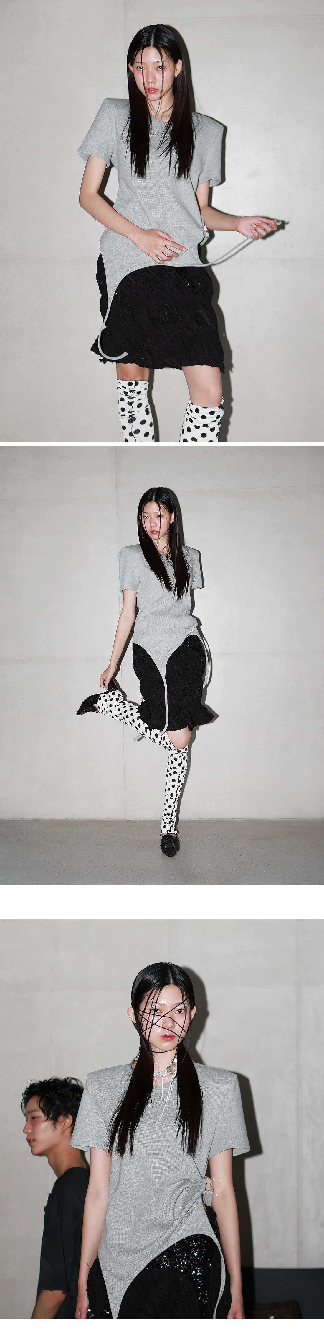 Shoulder-padded waffle T-shirt _ Gray — vue 5