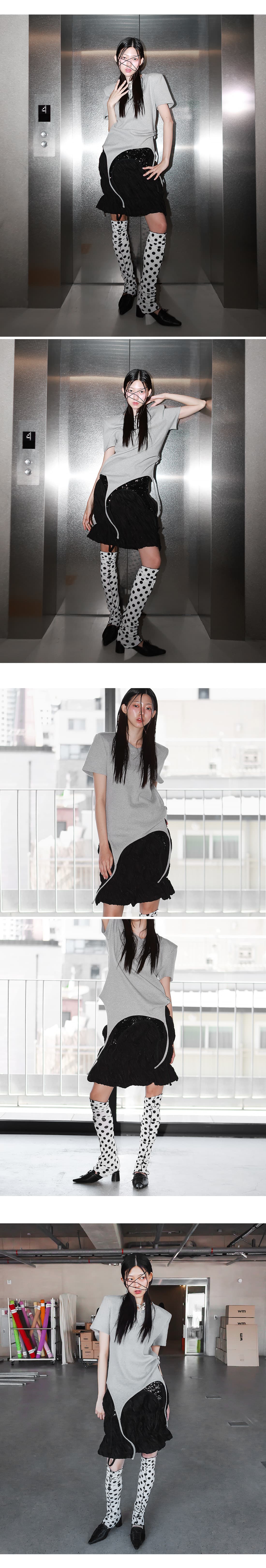 Shoulder-padded waffle T-shirt _ Gray — vue 7