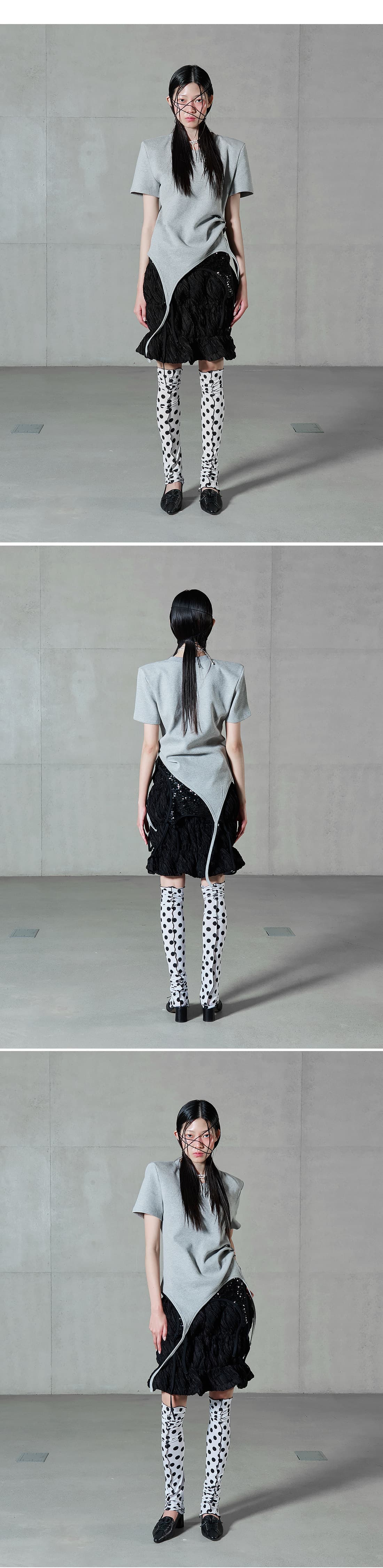 Shoulder-padded waffle T-shirt _ Gray — vue 8