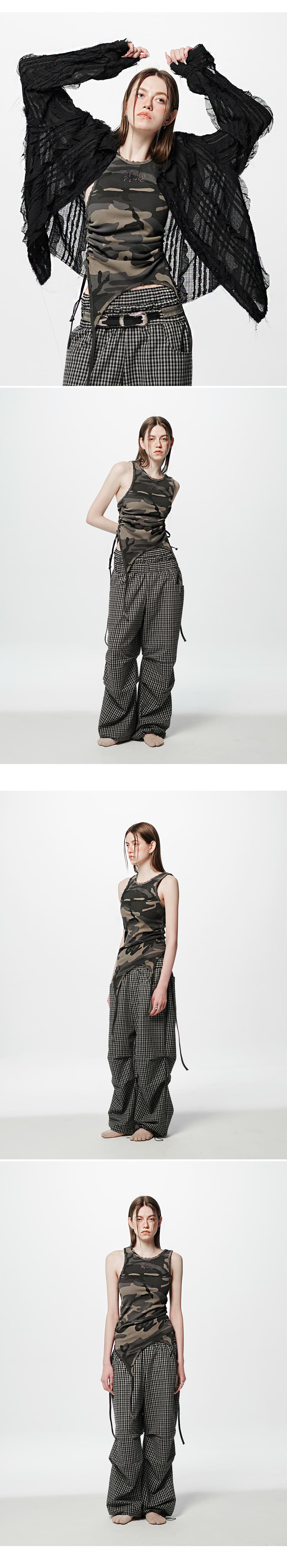 Back Slit Waffle Shirring Top _ Camo — vue 4