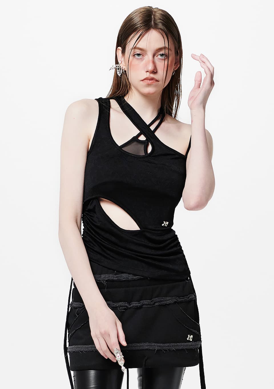 Asymmetric Shirring String Top